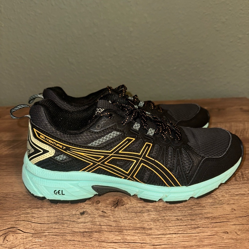 ASICS GEL-Venture 7 Women's Sz 8 Running Shoes Black/Green S1003-1030 - Picture 2 of 9